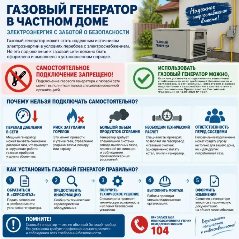 Газовый генератор нельзя подключать без разрешения «Херсонгаза»