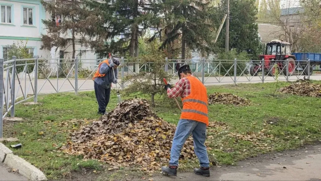 В Скадовске убрали листву и мусор у администрации округа
